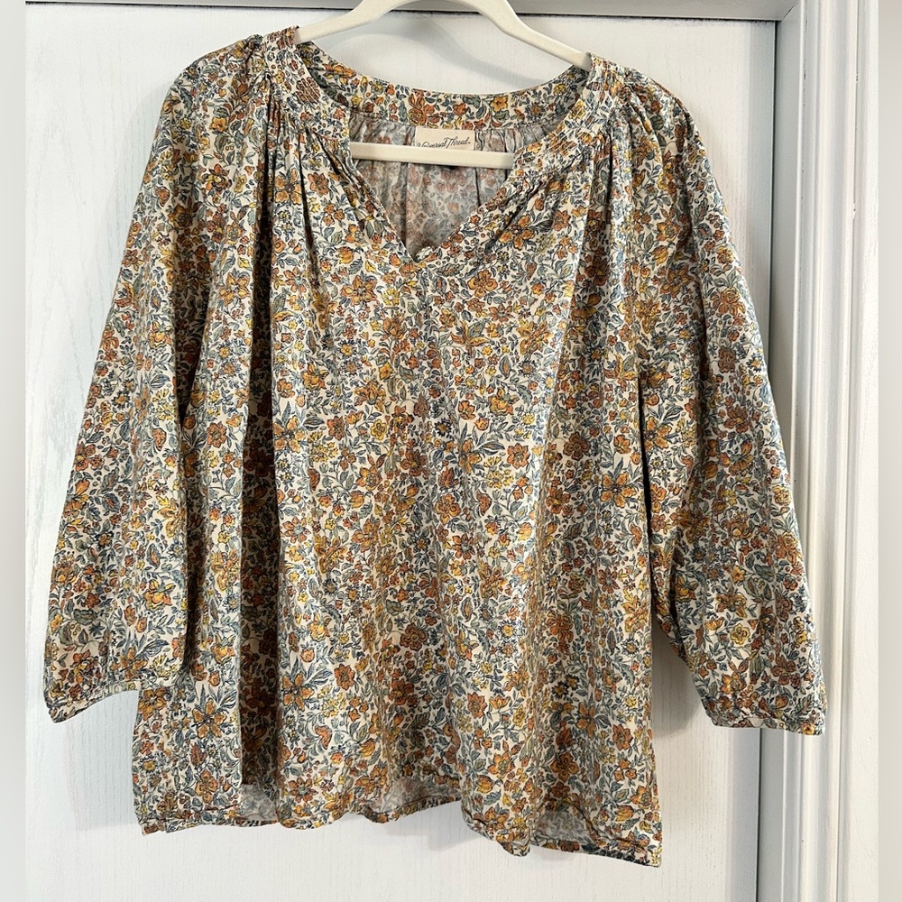 Universal Thread Floral Peasant Blouse - Yellow & Cream